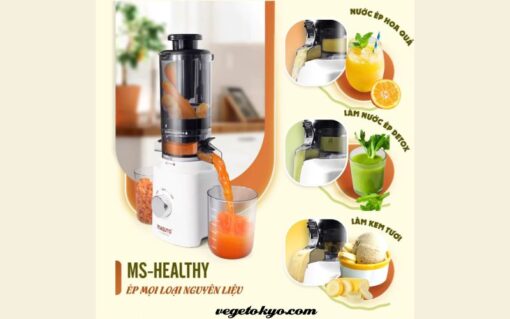 Máy ép chậm Masuto MS Healthy DTPA nổi bật với hiệu suất ép cao và chất lượng nước ép tuyệt vời.