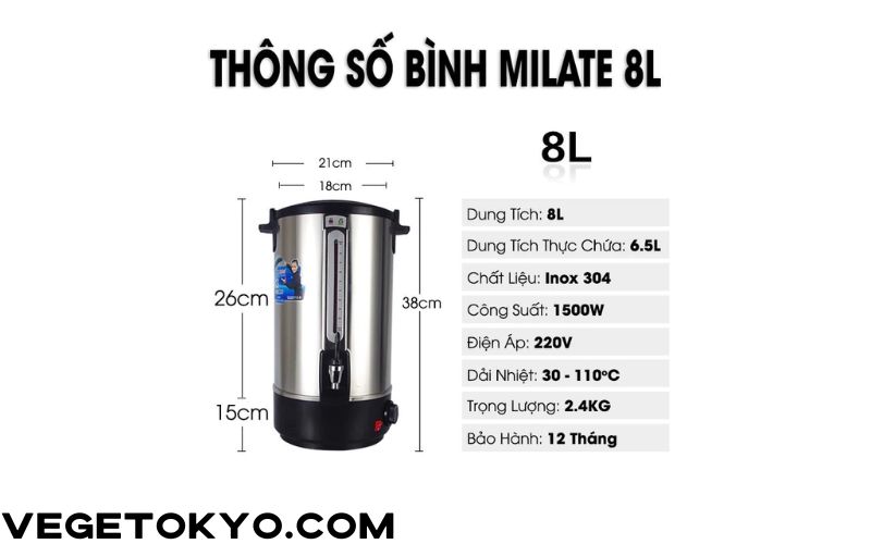 Bình Đun Nước Nóng Milate 8L